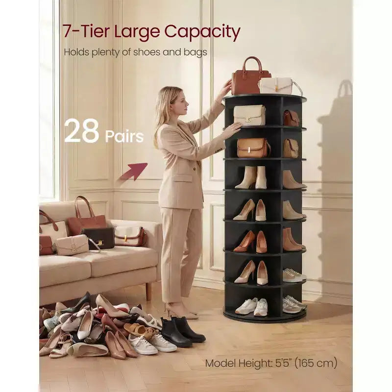 Tour de rangement à chaussures rotative à 7 niveaux – Organisateur de chaussures pivotant