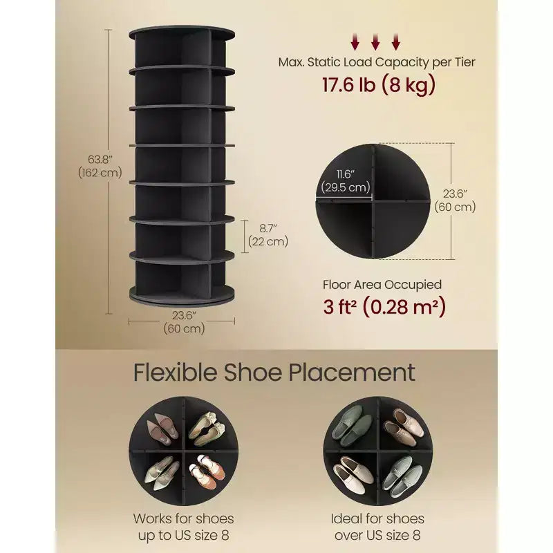 Tour de rangement à chaussures rotative à 7 niveaux – Organisateur de chaussures pivotant