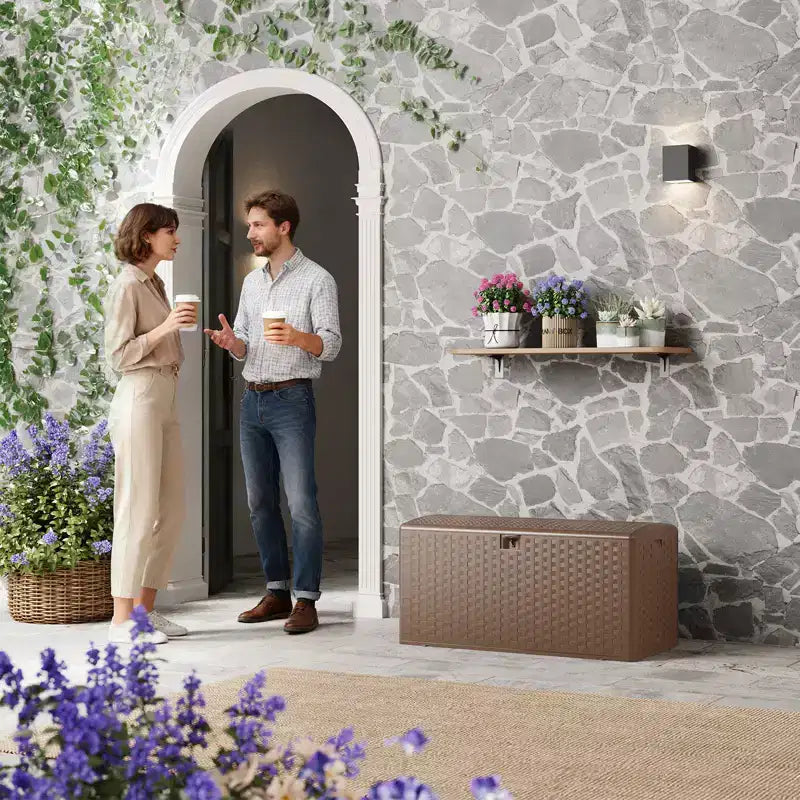 Grand coffre de jardin de 375 L - Résine étanche et verrouillable - Avec poignées pour outils de jardin