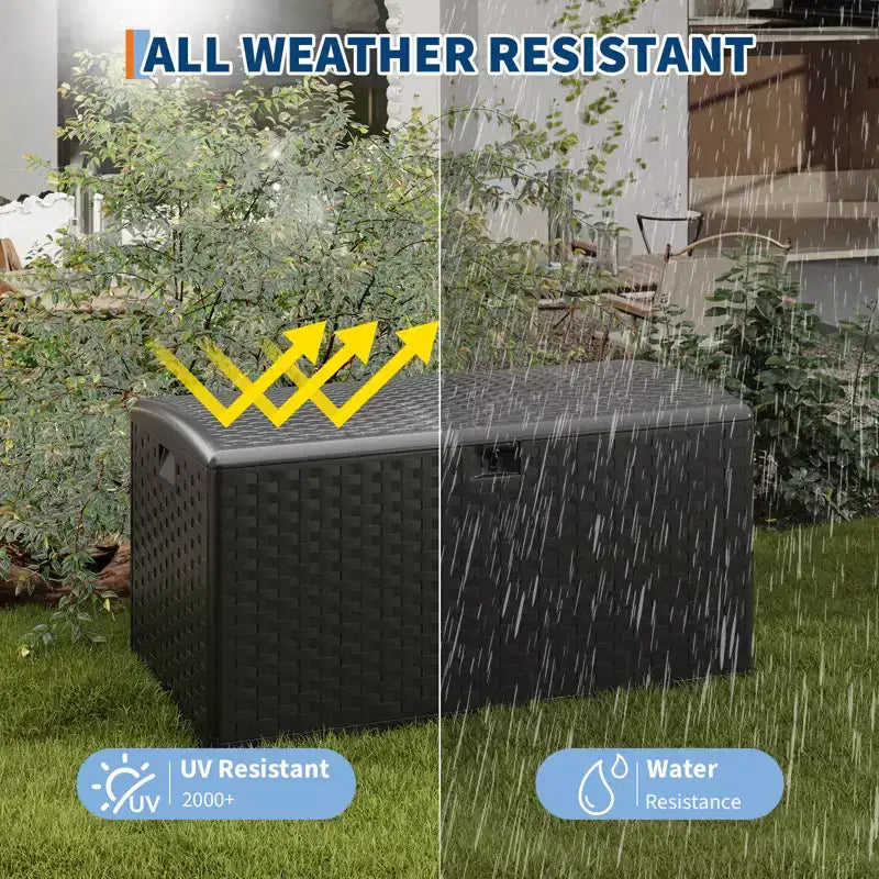Grand coffre de jardin de 375 L - Résine étanche et verrouillable - Avec poignées pour outils de jardin