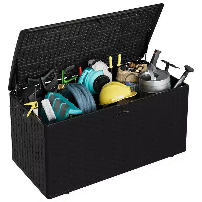 Large Capacity 99 Gallon Outdoor Deck Box - Waterproof & Lockable Resin Patio Storage Chest - With Handles for Garden Tools