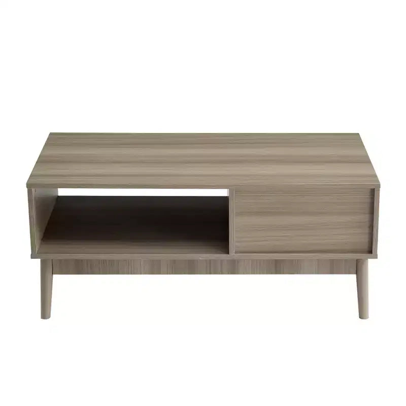 Table basse moderne avec tiroir de rangement et étagère ouverte - Table de centre rectangulaire cannelée à 2 niveaux