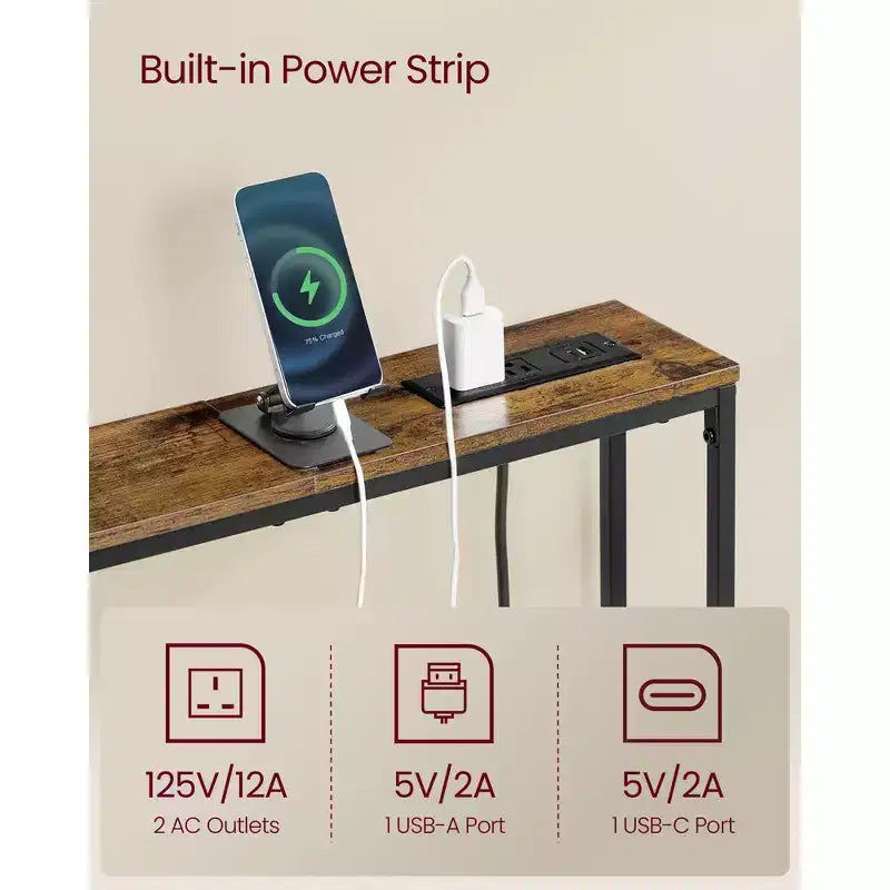 Console avec prises de courant et ports USB intégrés