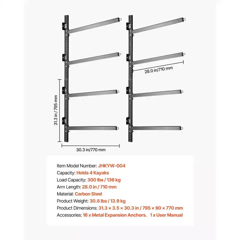 Support de rangement autoportant pour 4 kayaks
