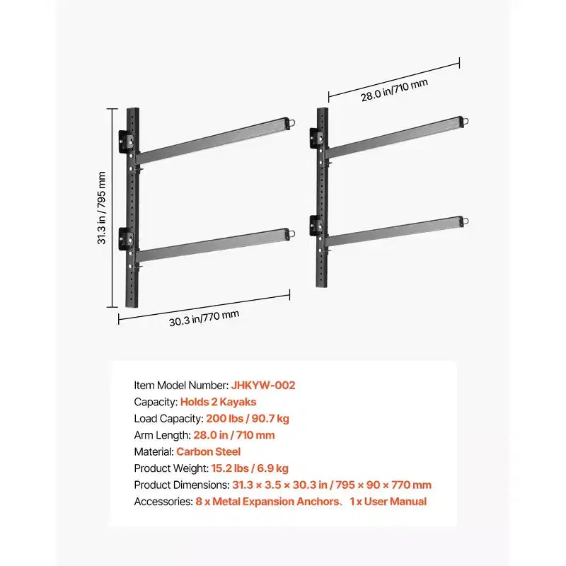 Support de rangement autoportant pour 2 kayaks