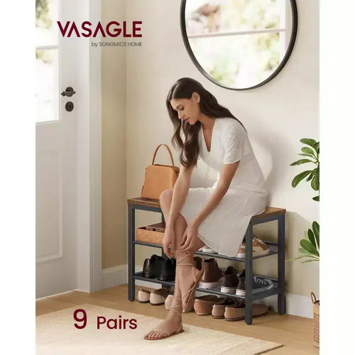 Banc à chaussures 3 niveaux – Banc de rangement pour entrée avec étagère