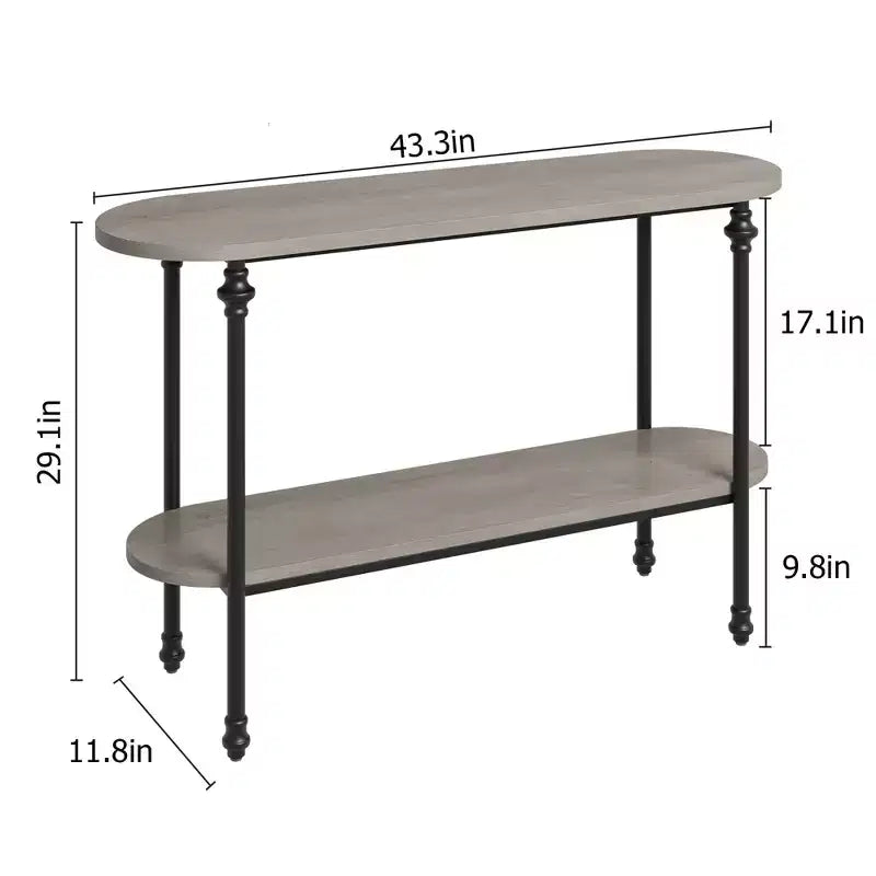 Console 2 plateaux, table d'entrée industrielle 110 cm avec étagère de rangement, table d'appoint en métal derrière le canapé pour salon, couloir et hall d'entrée