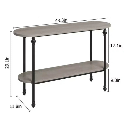Console 2 plateaux, table d'entrée industrielle 110 cm avec étagère de rangement, table d'appoint en métal derrière le canapé pour salon, couloir et hall d'entrée