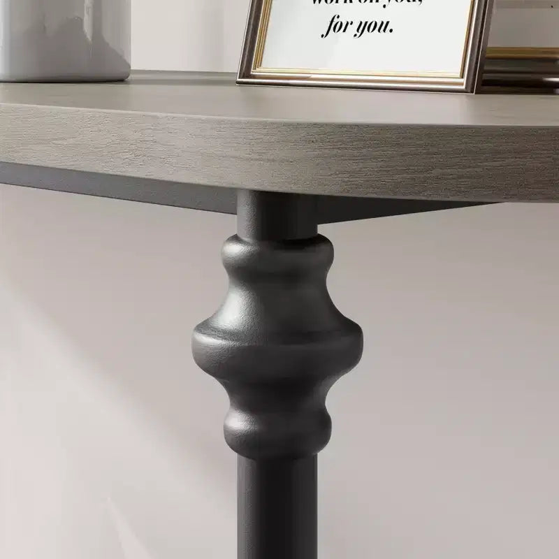 Console 2 plateaux, table d'entrée industrielle 110 cm avec étagère de rangement, table d'appoint en métal derrière le canapé pour salon, couloir et hall d'entrée