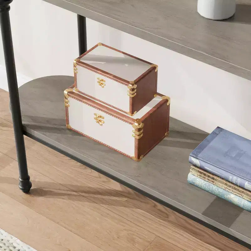 Console 2 plateaux, table d'entrée industrielle 110 cm avec étagère de rangement, table d'appoint en métal derrière le canapé pour salon, couloir et hall d'entrée