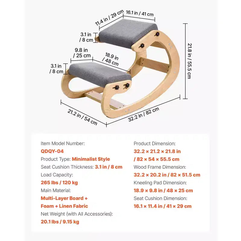 Chaise ergonomique à genoux – Chaise de bureau pour la correction de la posture