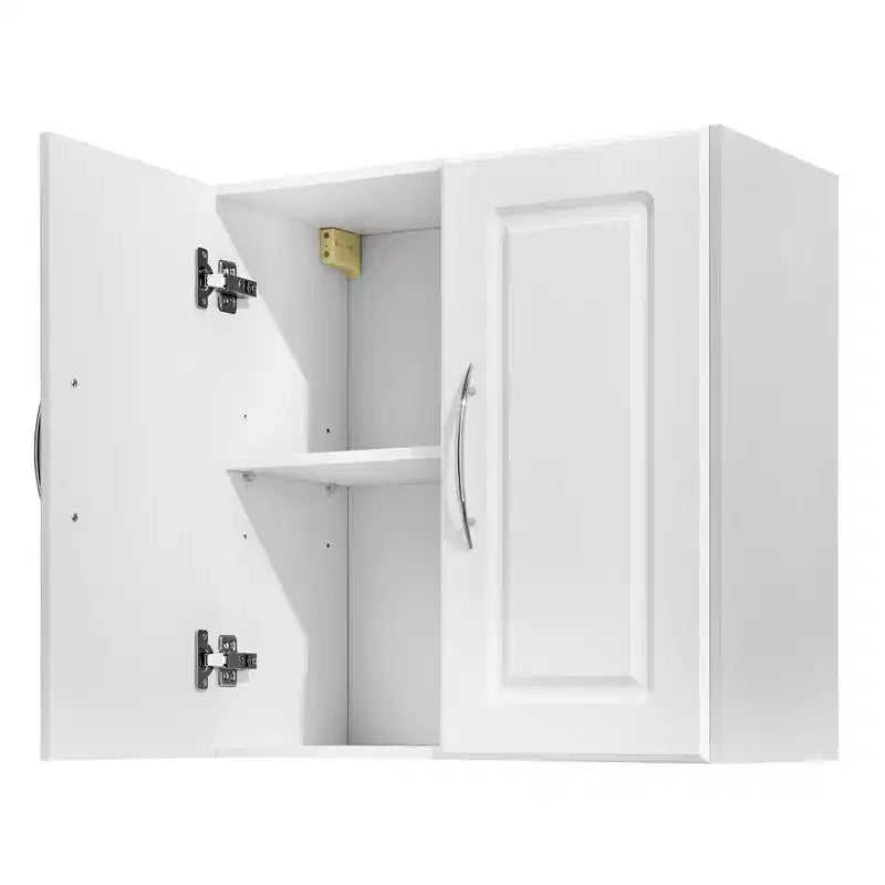 VEVOR Laundry Room Wall Cabinet, 2-Tier Wall Mounted Hanging Cabinet with Adjustable Shelf, Cupboard Storage with 2 Doors, White