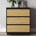 Wide Nightstand with 3 Drawers, Hidden Pull-Out Storage, Black & Wood