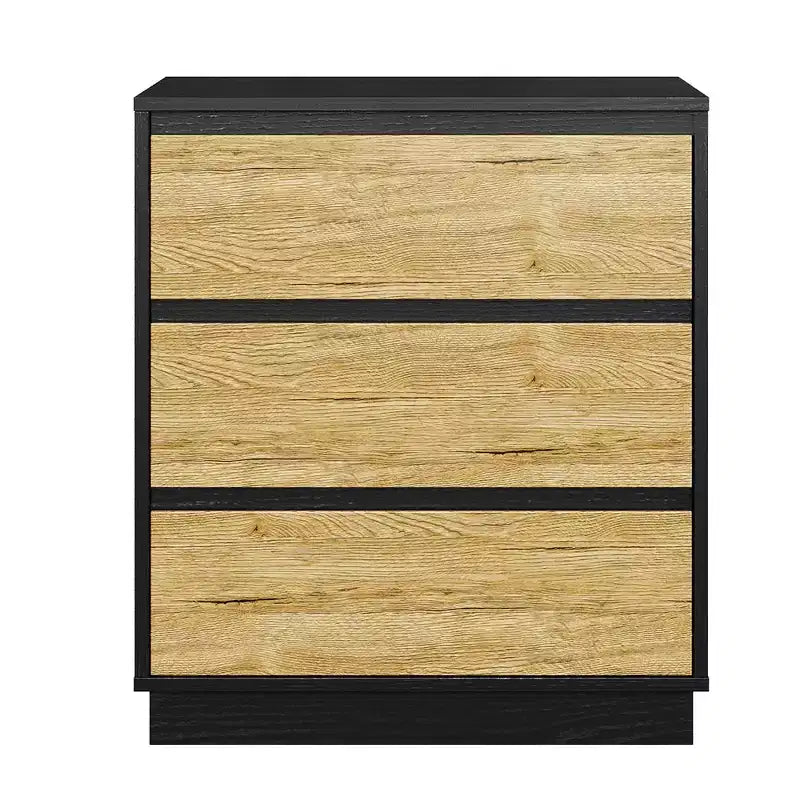 Table de chevet large avec 3 tiroirs, rangement coulissant dissimulé, noir et bois