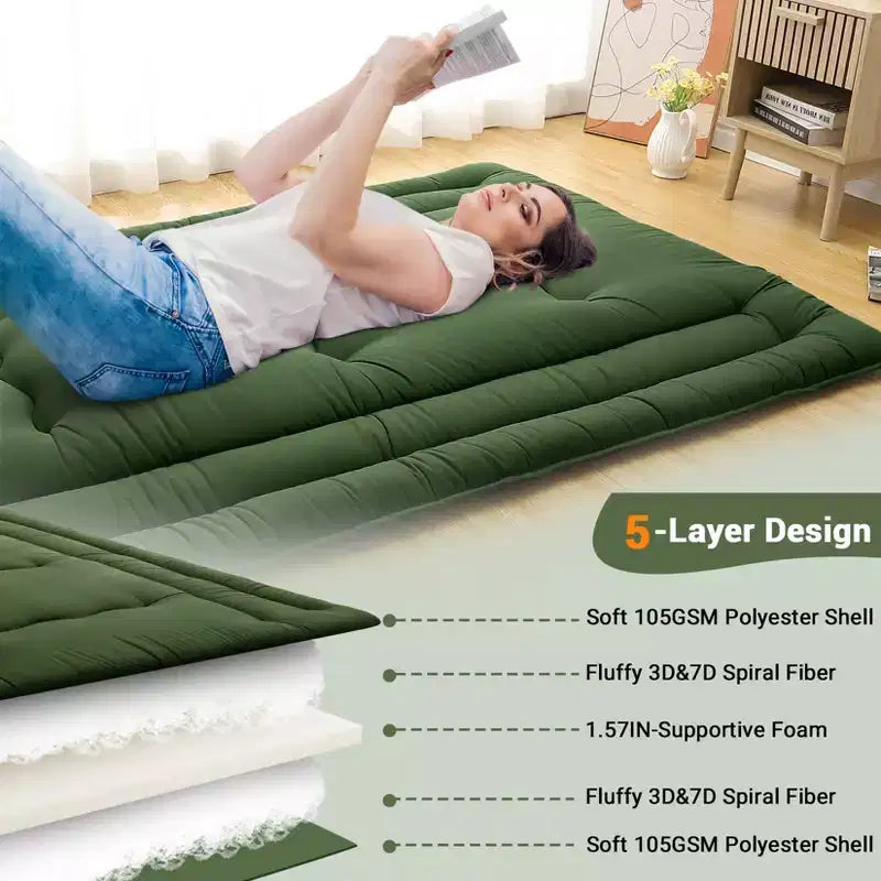 Matelas de sol portable enroulable, lit d'appoint futon japonais et matelas de camping pliable