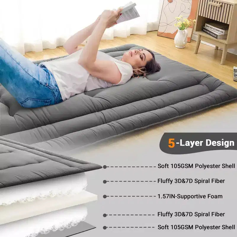 Matelas de sol portable enroulable, lit d'appoint futon japonais et matelas de camping pliable