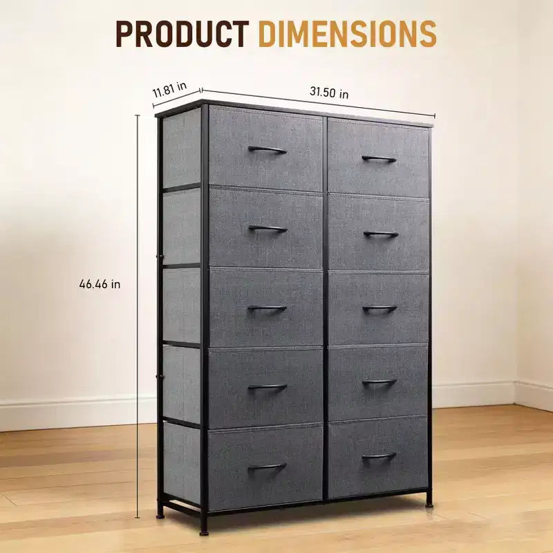 Commode haute à 10 tiroirs – Grande commode de chambre à coucher