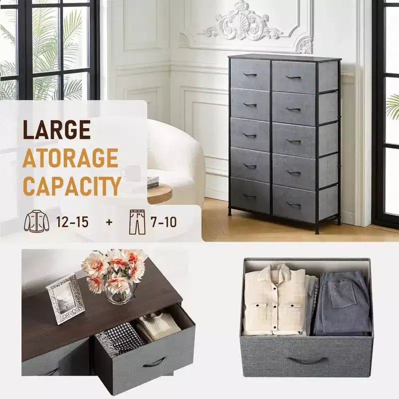 Commode haute à 10 tiroirs – Grande commode de chambre à coucher