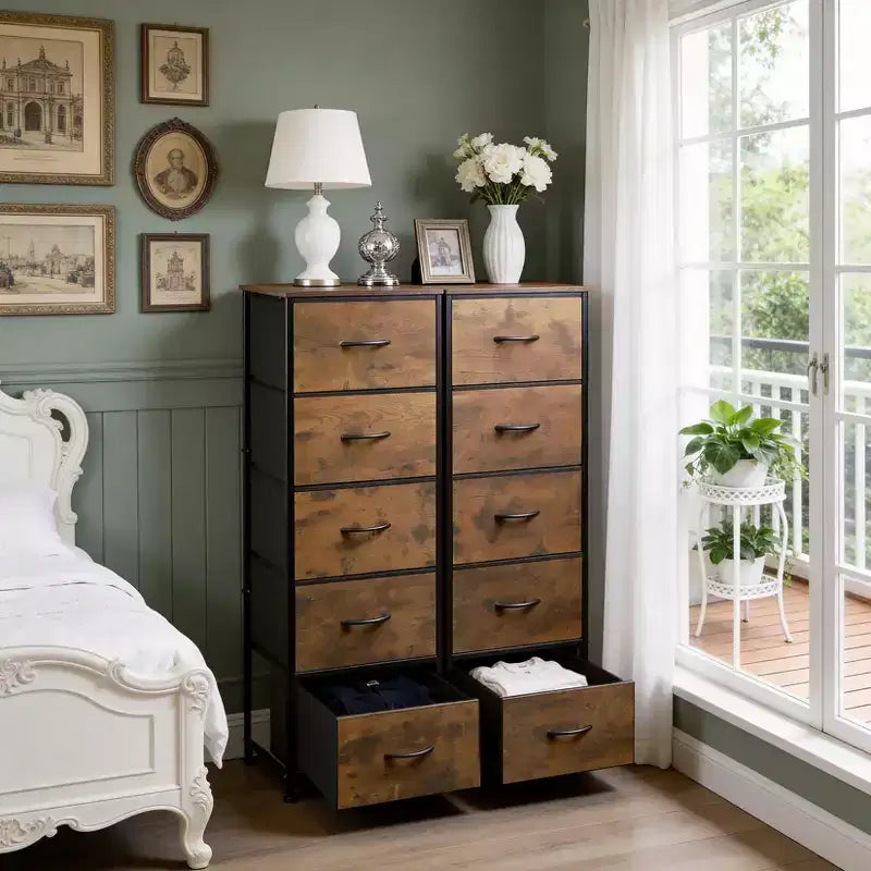 Commode haute à 10 tiroirs – Grande commode de chambre à coucher