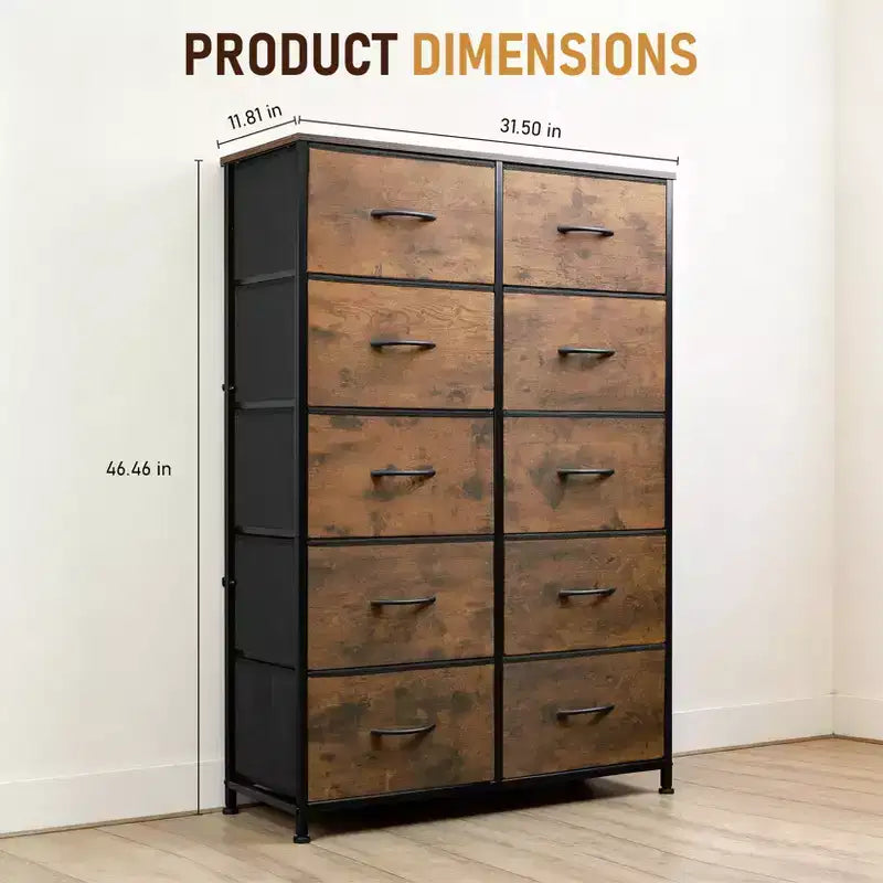 Commode haute à 10 tiroirs – Grande commode de chambre à coucher