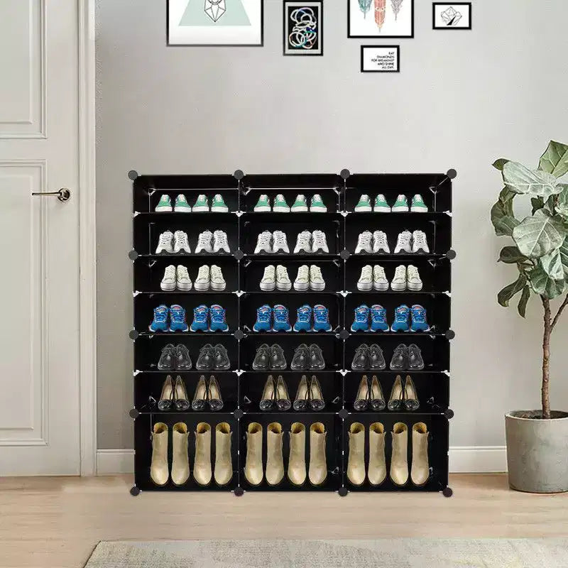 Karl Home 21 Cubby DIY Modular Shoe Cabinet Plastic Shoe Organizer Black