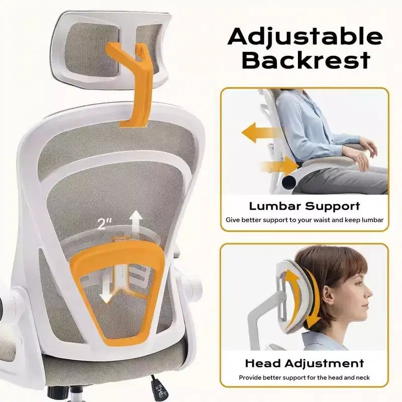Chaise de bureau ergonomique confortable avec accoudoirs relevables, chaise de bureau d'ordinateur à siège large avec support lombaire pour chambre à coucher, salle d'étude et jeux pour étudiants