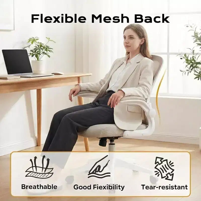 Chaise de bureau ergonomique confortable avec accoudoirs relevables, chaise de bureau d'ordinateur à siège large avec support lombaire pour chambre à coucher, salle d'étude et jeux pour étudiants