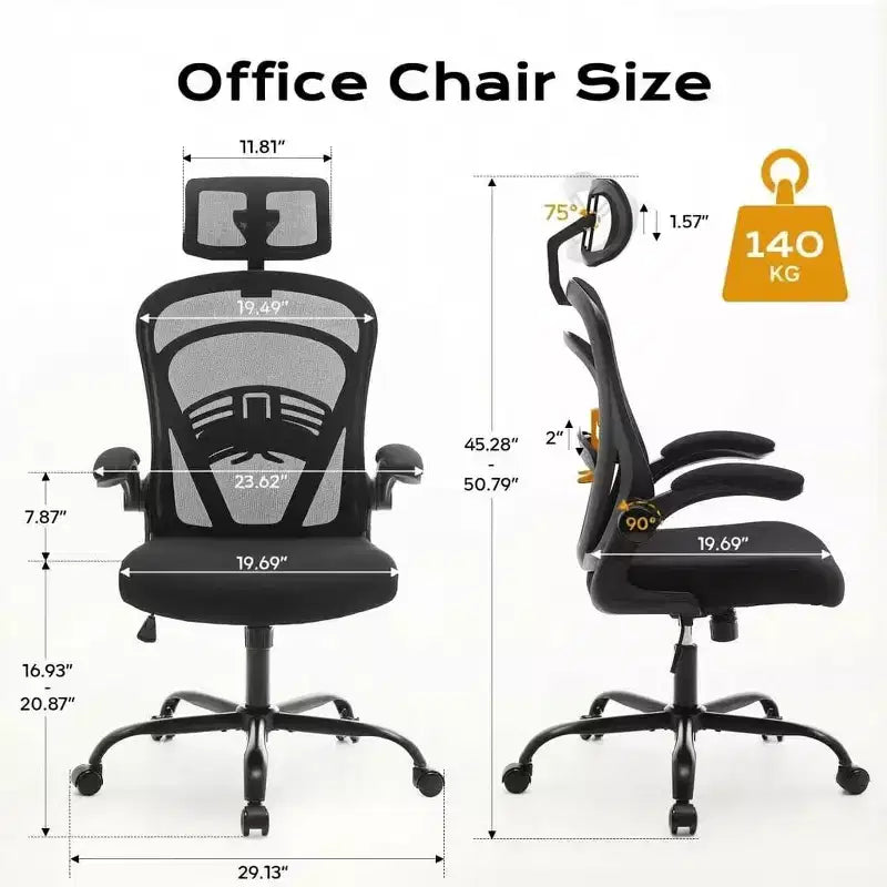 Chaise de bureau ergonomique confortable avec accoudoirs relevables, chaise de bureau d'ordinateur à siège large avec support lombaire pour chambre à coucher, salle d'étude et jeux pour étudiants