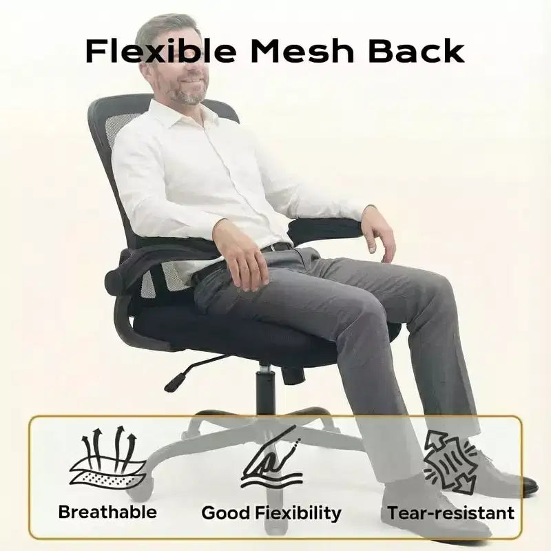 Chaise de bureau ergonomique confortable avec accoudoirs relevables, chaise de bureau d'ordinateur à siège large avec support lombaire pour chambre à coucher, salle d'étude et jeux pour étudiants