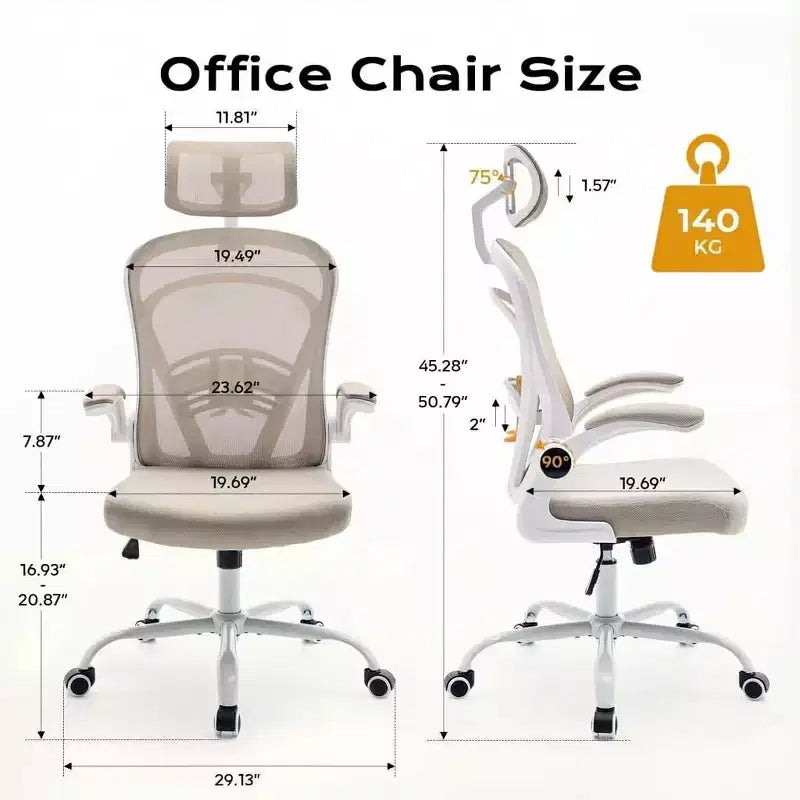 Chaise de bureau ergonomique confortable avec accoudoirs relevables, chaise de bureau d'ordinateur à siège large avec support lombaire pour chambre à coucher, salle d'étude et jeux pour étudiants