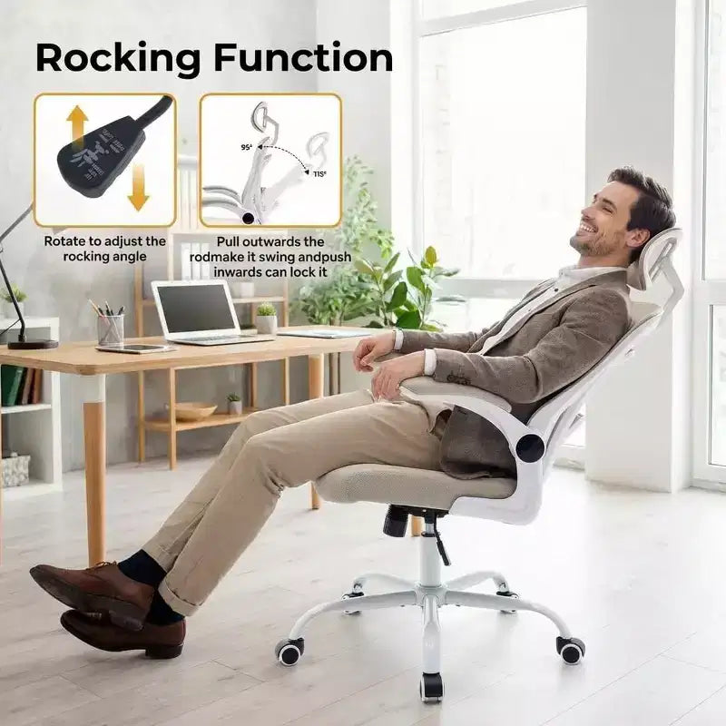 Chaise de bureau ergonomique confortable avec accoudoirs relevables, chaise de bureau d'ordinateur à siège large avec support lombaire pour chambre à coucher, salle d'étude et jeux pour étudiants