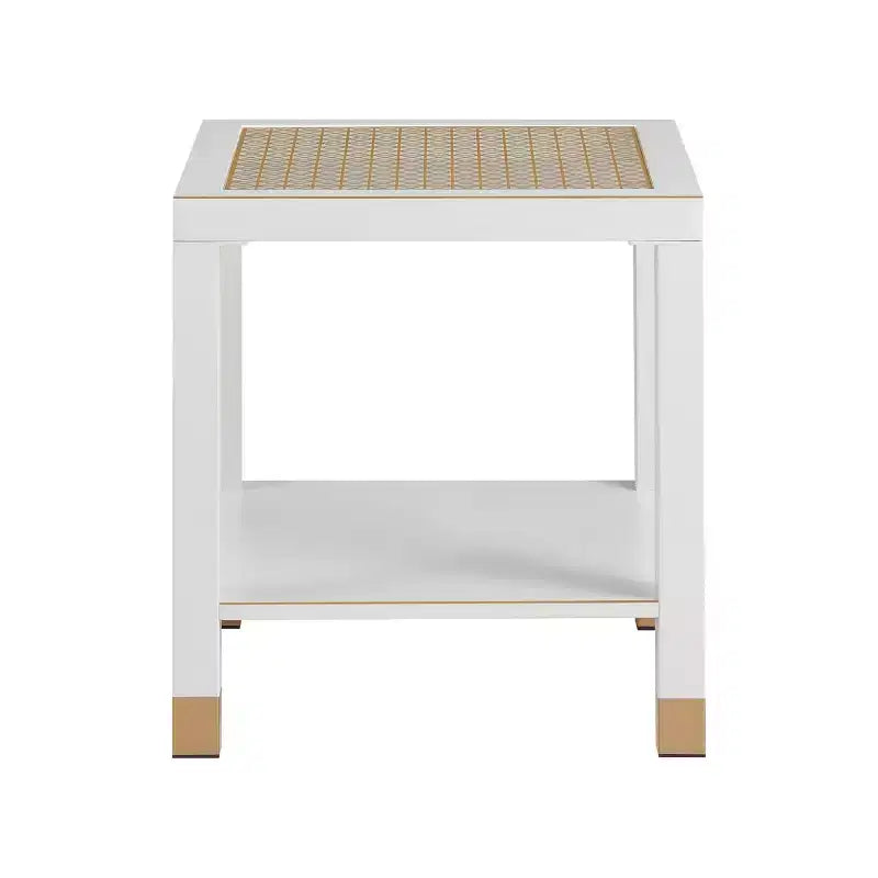 Table d'appoint carrée en verre grillagé doré avec cadre en métal