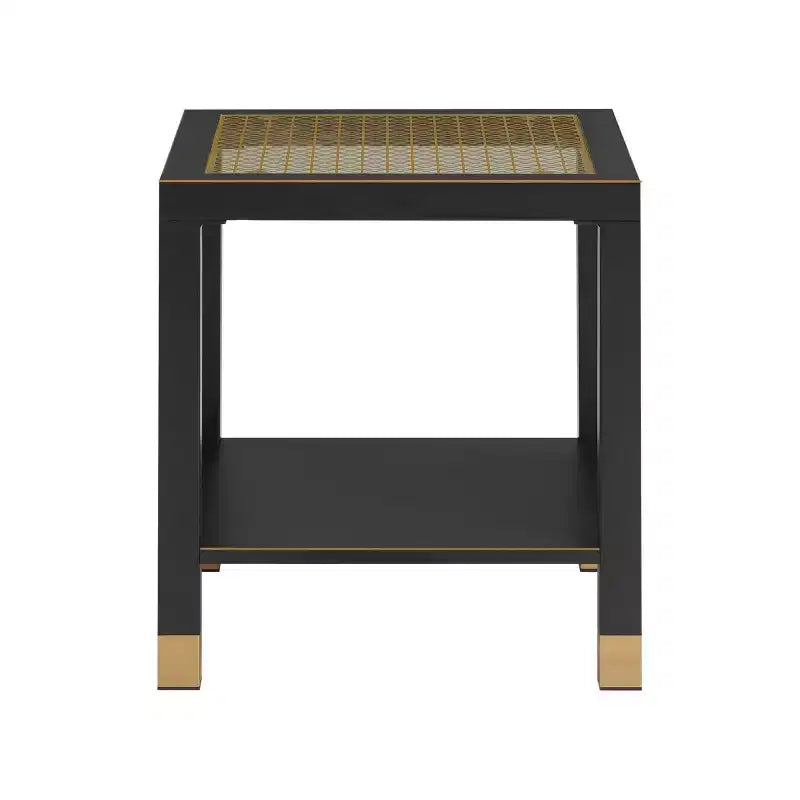 Table d'appoint carrée en verre grillagé doré avec cadre en métal