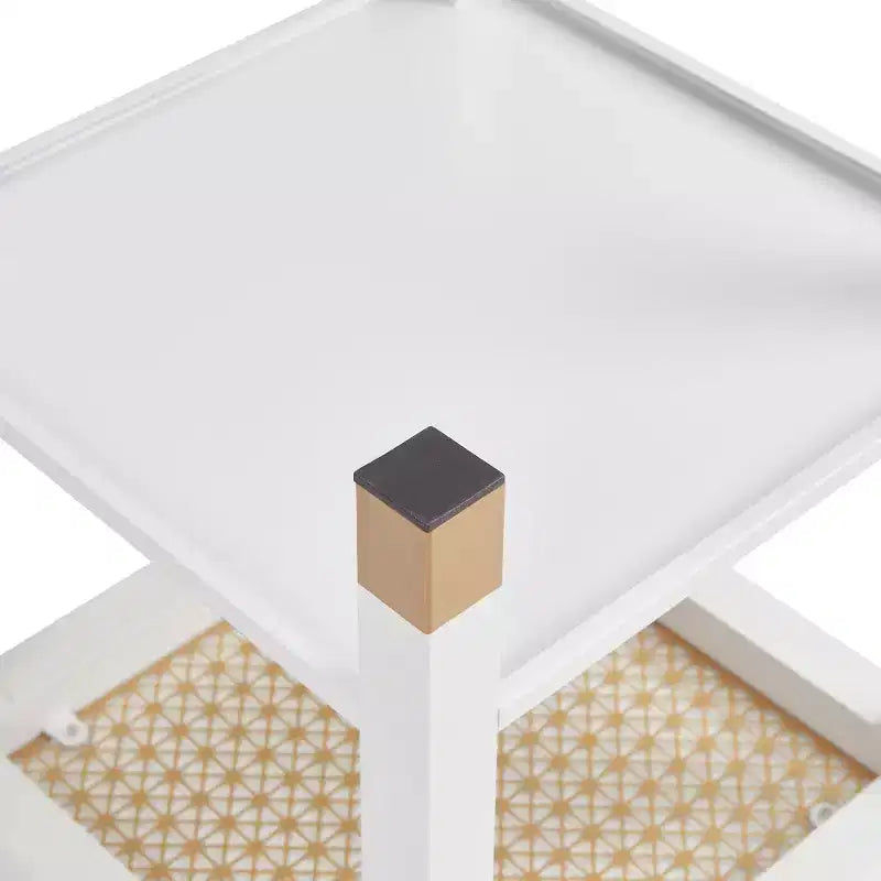 Table d'appoint carrée en verre grillagé doré avec cadre en métal