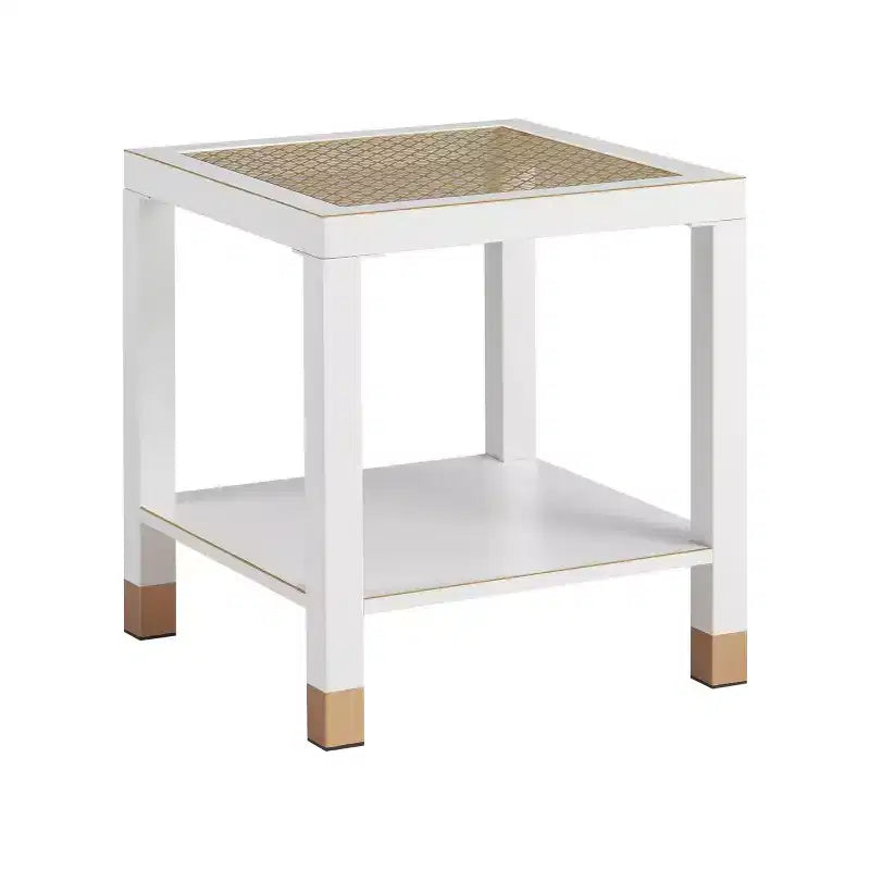 Table d'appoint carrée en verre grillagé doré avec cadre en métal