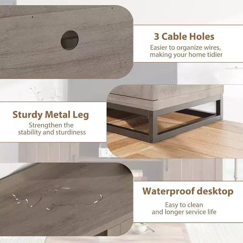 Meuble TV industriel de ferme avec finition en bois gris, table console multimédia avec étagères ouvertes et armoires de rangement, centre de divertissement
