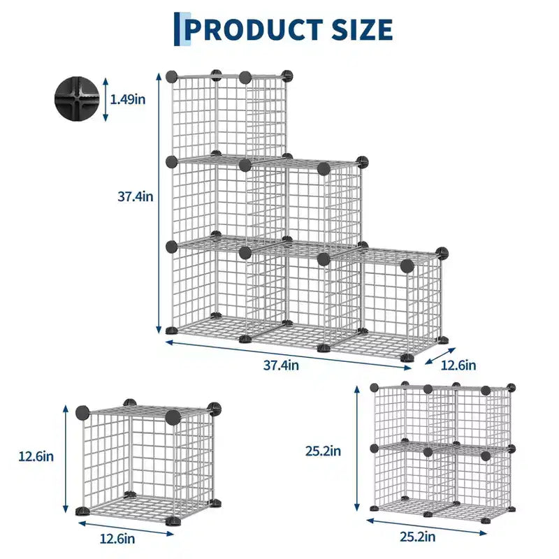 Organisateur de rangement modulaire en fil métallique 6 cubes ultra-résistant