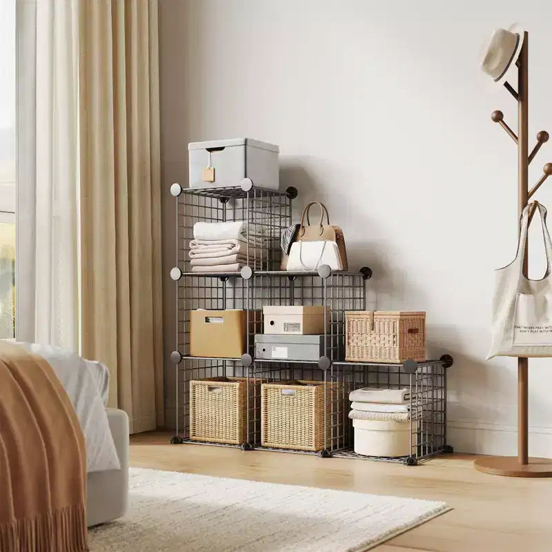 Organisateur de rangement modulaire en fil métallique 6 cubes ultra-résistant