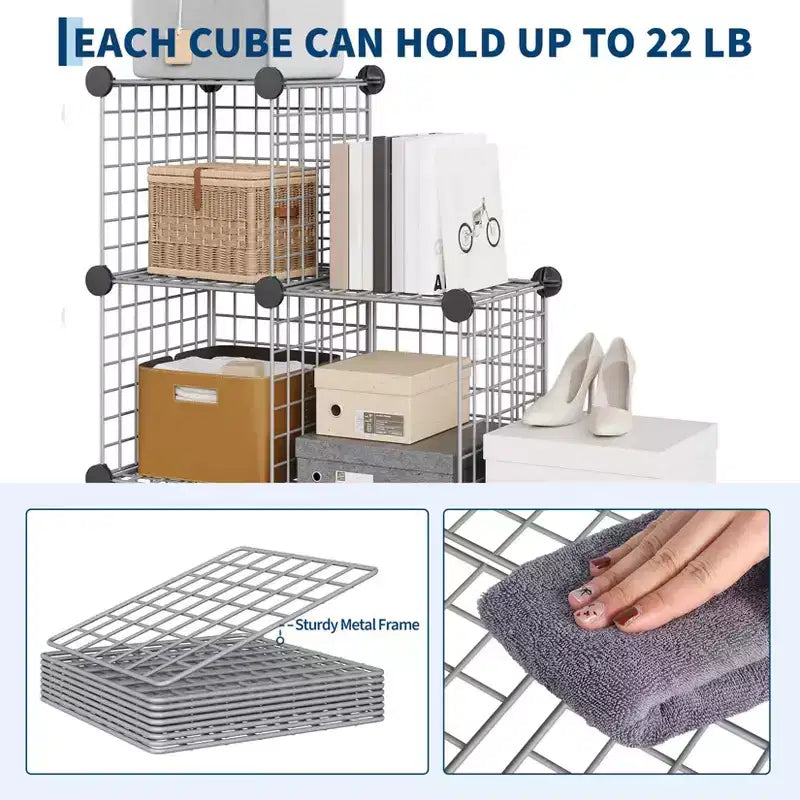 Organisateur de rangement modulaire en fil métallique 6 cubes ultra-résistant