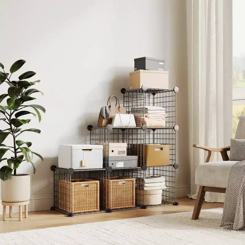 Organisateur de rangement modulaire en fil métallique 6 cubes ultra-résistant