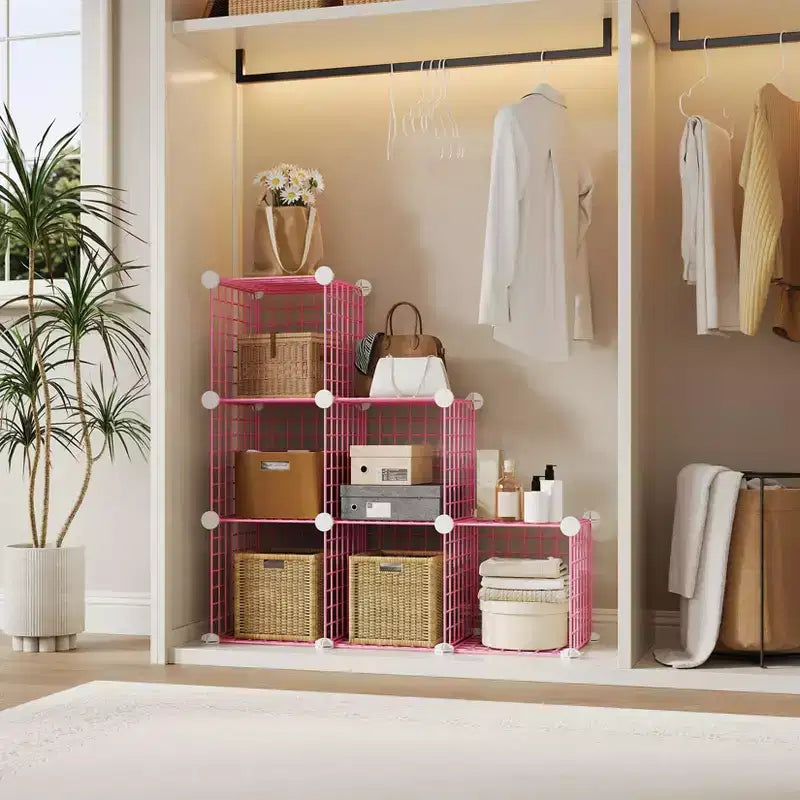 Organisateur de rangement modulaire en fil métallique 6 cubes ultra-résistant