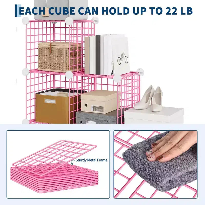 Organisateur de rangement modulaire en fil métallique 6 cubes ultra-résistant