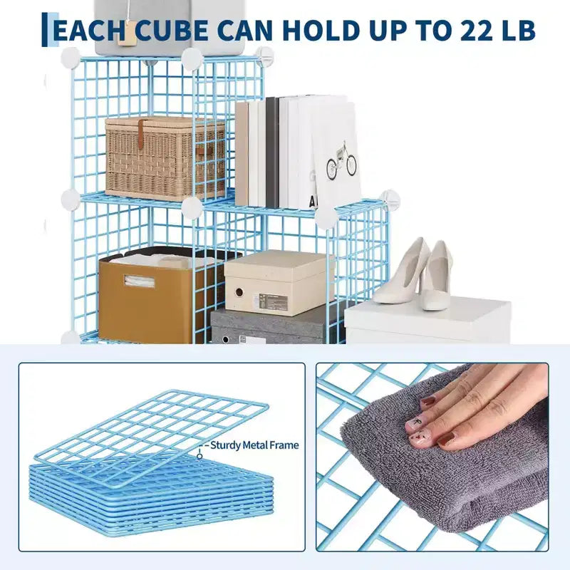 Organisateur de rangement modulaire en fil métallique 6 cubes ultra-résistant