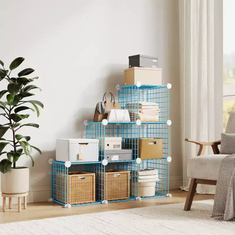 Heavy-Duty 6-Cube Modular Metal Wire Storage Organizer, DIY Expandable Shelving, Sturdy for Entryway/Closet/Bedroom/Office