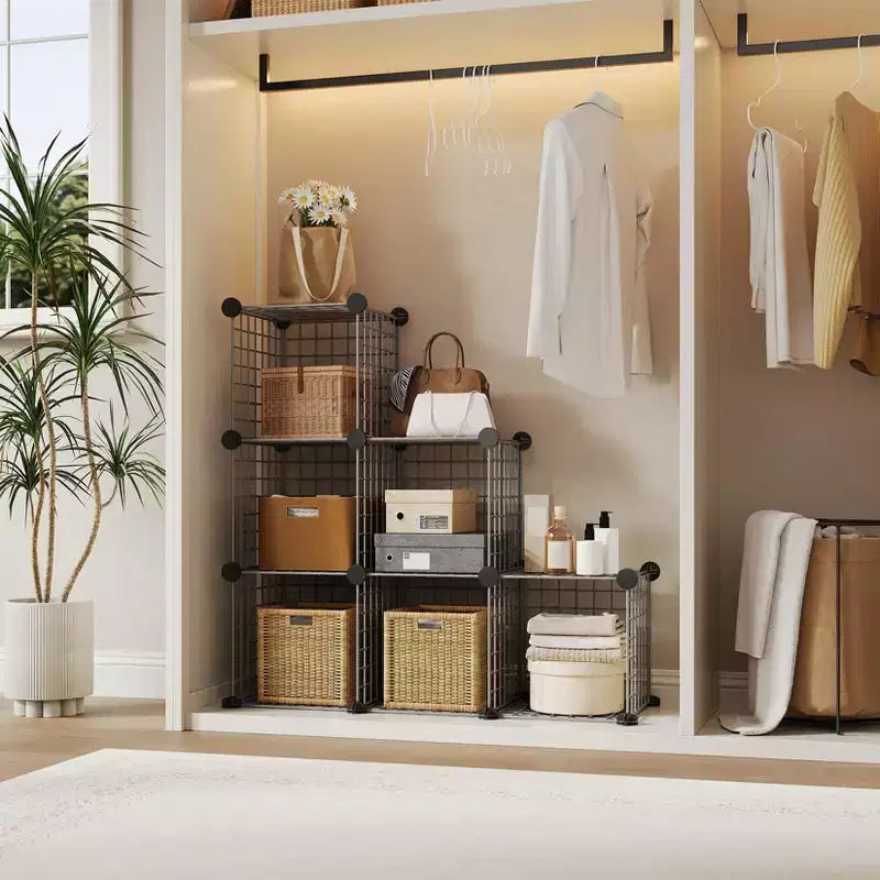 Organisateur de rangement modulaire en fil métallique 6 cubes ultra-résistant