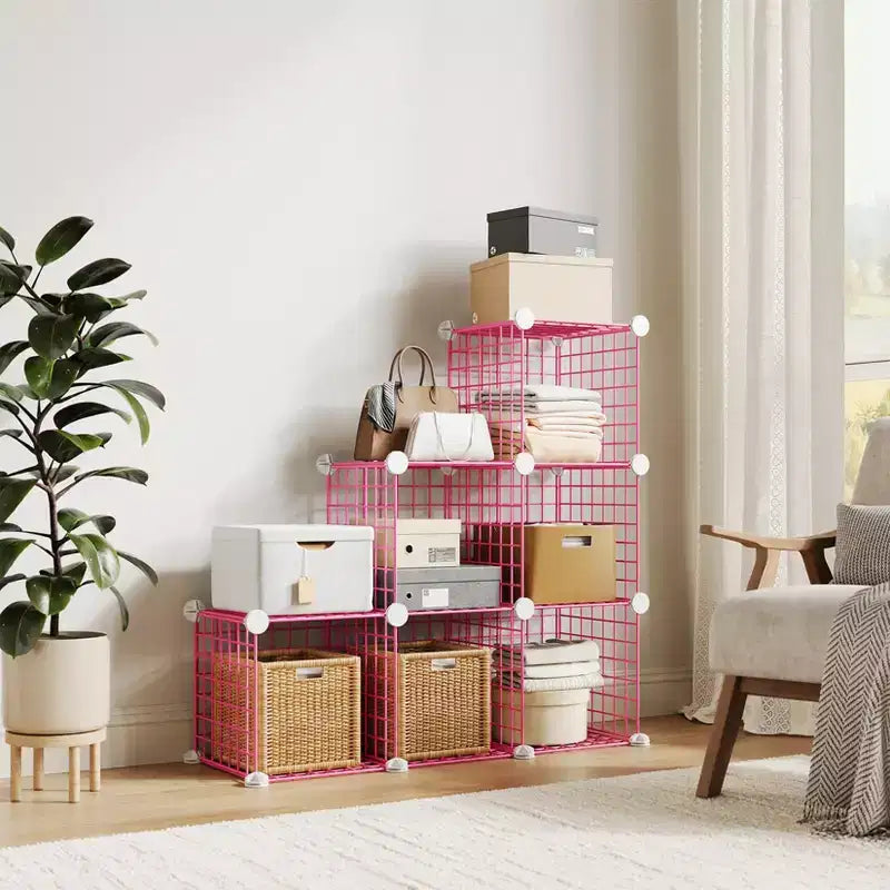 Organisateur de rangement modulaire en fil métallique 6 cubes ultra-résistant