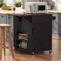 FAMYYT 39.3 Rolling Kitchen Island with Drop Leaf, Kitchen Cart with Drawer, Open Side Rack, Towel Rack and Lockable Wheels