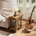 Lantine Narrow Side Table with Storage Shelf, 2-Tier Rectangular End Table with Wood Legs, Small Night Stand for Bedroom, Living Room, Small Spaces