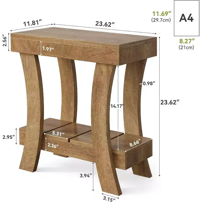 Table d'appoint étroite avec étagère de rangement