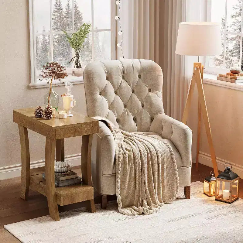 Table d'appoint étroite avec étagère de rangement